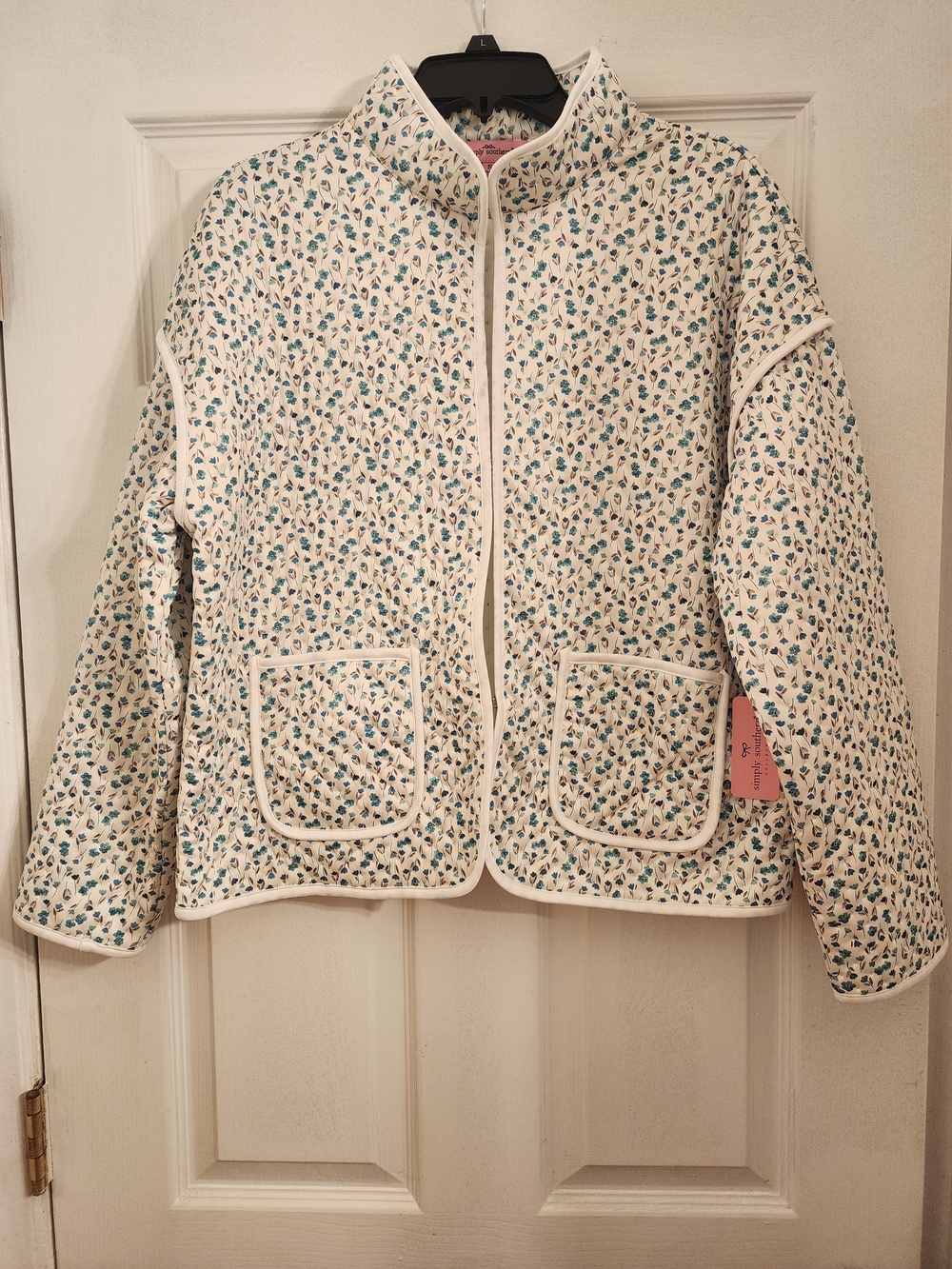 Simply Southern "Stay Cozy Quilted Jacket with Blue & Green Floral Print